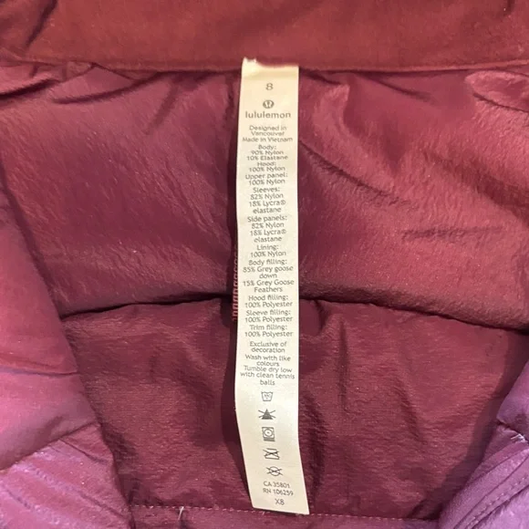 Lululemon Athletica Maroon Hooded Puffer Jacket - Picture 3 of 9